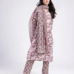 Anouk Rustic Floral Printed Straight Kurta With Trousers & Dupatta image 2