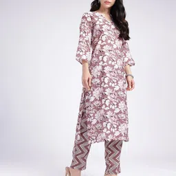 Anouk Rustic Floral Printed Straight Kurta With Trousers & Dupatta image 3