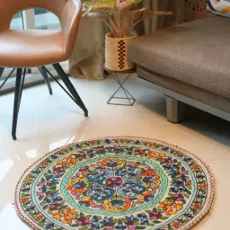 Swadeh Multicolor Wool Woven Raj Bagh Round Rug-picture-41