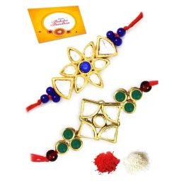 Karatcart Gold-Plated Kundan Rakhi with Roli Chawal & Greeting Card for Brother - Set of 2-picture-33