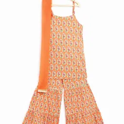 Campana Kids Peach Floral Print Kurta, Sharara with Dupatta-image-96