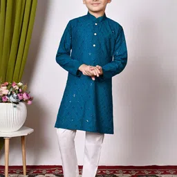 TAKE STYLE Boys Teal Kurta Sets-picture-9