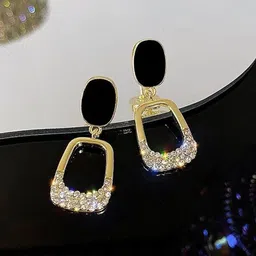 Celestria Rhinestone Studded Korean Oval Shaped Drop Earrings-image-93