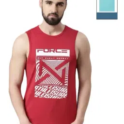 Force NXT Cherry Red & Green Cotton Regular Fit Printed Vest - Pack Of 2-image-86