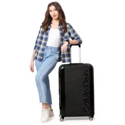 Calvin Klein Waffle Black Textured Hard Large Trolley Bag - 79 Cms-image-56