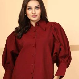 Melon By plusS Red Cotton Plain Shirt-image-23