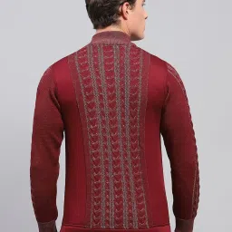 Monte Carlo Maroon Regular Fit Self Pattern Pullover image 2