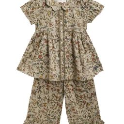 Cherry Crumble by Nitt Hyman Kids Brown Floral Printed Floral Peterpan Nightsuit-image-2