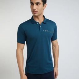 Parx Blue Regular Fit Printed Polo T-Shirts-image-10