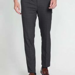 Arrow Black Regular Fit Checks Flat Front Trousers-image-44