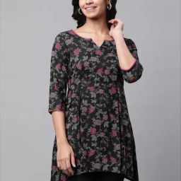 Aurelia Black Printed A Line Short Kurti-image-86