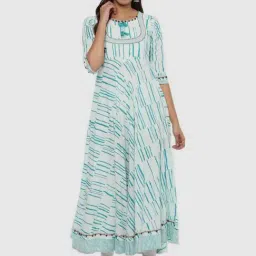 YASH GALLERY White & Sky Blue Cotton Printed Flared Kurta-picture-17