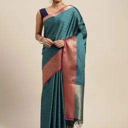 Mimosa Teal Blue Silk Woven Saree With Unstitched Blouse-picture-45