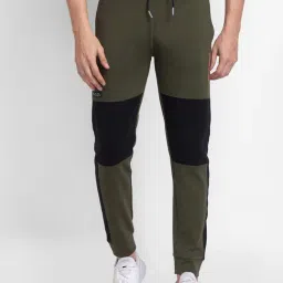 Spykar Green Cotton Slim Fit Colour Block Joggers-12