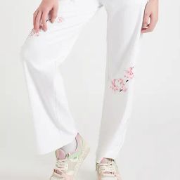 EDRIO White & Pink Cotton Floral Print Mid Rise Trackpants-image-40