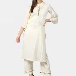 DART STUDIO White Cotton Embroidered Straight Kurta-15