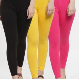 Gracit Black & Yellow Mid Rise Leggings - Pack Of 3-image-78