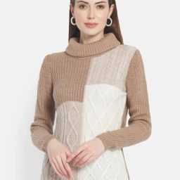 METTLE Brown & white Color Block Pattern Pullover-image-46