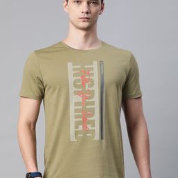 Pierre Carlo Men Olive Green & White Typography Printed T-shirt-image-90