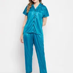 Clovia Blue Shirt & Pyjama Set-picture-39
