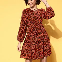 Melon by PlusS Orange Printed A Line Dress-image-30