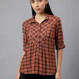 Latin Quarters Brown Check Top-picture-20