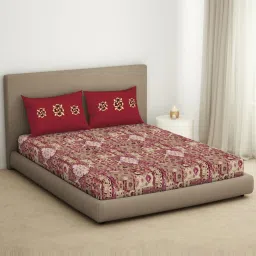 Spaces Abstract Red 144 TC Cotton King Bed Sheet with 2 Pillow Covers image 2