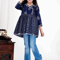 DMP FASHION Girl Ethnic Motifs Print Cotton Empire Top-21