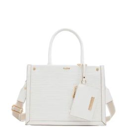 ALDO White Textured Medium Satchel Handbag with Pouch-image-12