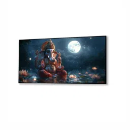 Nestroots Multicolor Canvas Lord Ganesha In Divine Moon Wall Painting - Single Frame image 2