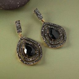Sohi Women's Embellished Lined Teardrop Earrings  Carbon Black-image-28