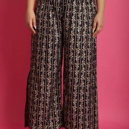 theRebelinme Navy Floral Print High Rise Regular Fit Palazzos-image-47