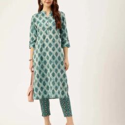 Amukti Turquoise Cotton Printed Straight Kurta-image-66