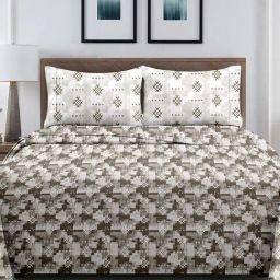 Ariana ROME Brown Cotton 210 TC Double Size Bedsheet With 2 Pillow Covers-image-11