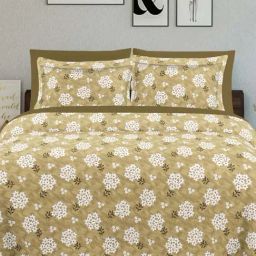 Ariana SARDINIA Olive Cotton 144 TC King Size Bedsheet With 2 Pillow Covers-image-99