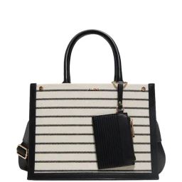 ALDO White & Black Striped Medium Satchel Handbag with Pouch-34