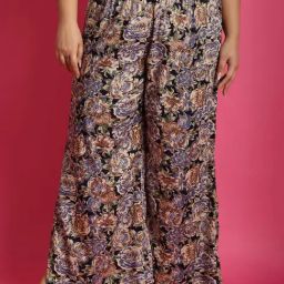 theRebelinme Navy Floral Print High Rise Regular Fit Palazzos-image-86