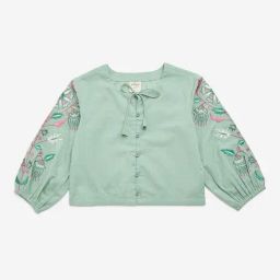 Utsa Kids by Westside Sea Green Floral Embroidered Cotton Blend Top-image-49