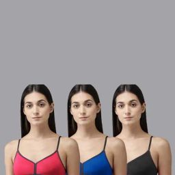 AROUSY Pink & Blue Cotton T-Shirt Bra - Pack Of 3-picture-30