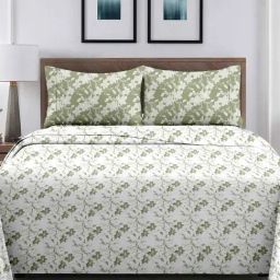 Ariana ROME White & Green Cotton 210 TC Double Size Bedsheet With 2 Pillow Covers-image-65