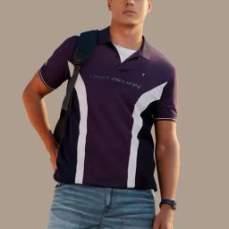 Louis Philippe Purple Cotton Slim Fit Printed Polo T-Shirt-picture-1