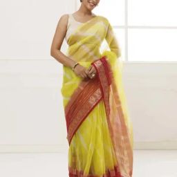 Geroo Jaipur Green & Maroon Striped Saree Without Blouse-image-28