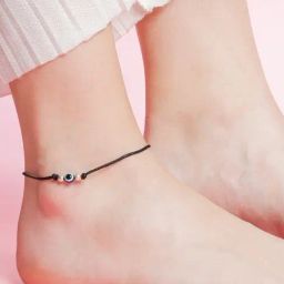 Zavya 92.5 Sterling Silver Uni-Evil Eye Rhodium Plated Thread Anklet - Single Piece-image-26