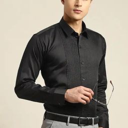 Hancock Black Cotton Slim Fit Striped Shirt-image-87