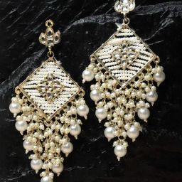 Zeneme Gold Palted Alloy White Dangler Earrings-29