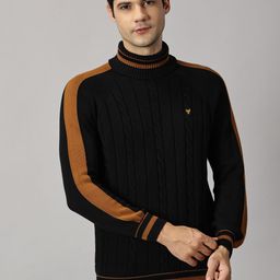 BLACK BUCK Men Cable Knit Colourblocked Pullover-image-96