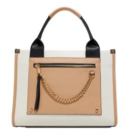 ALDO Beige & White Color Block Medium Satchel Handbag-9