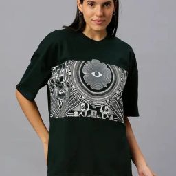 House Of RS Emerald Green Printed Oversized T-Shirt-image-99