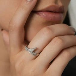 Mabel 92.5 Sterling Silver Rhodium-Plated Studded Leaf Adjustable Statement Ring-15