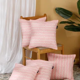 Arrabi Pink & White Set of 5 Striped Square Cushion Covers-59